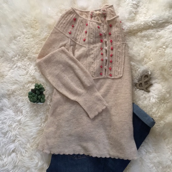 Free People flower detailing wool tunic sweater - Picture 4 of 5